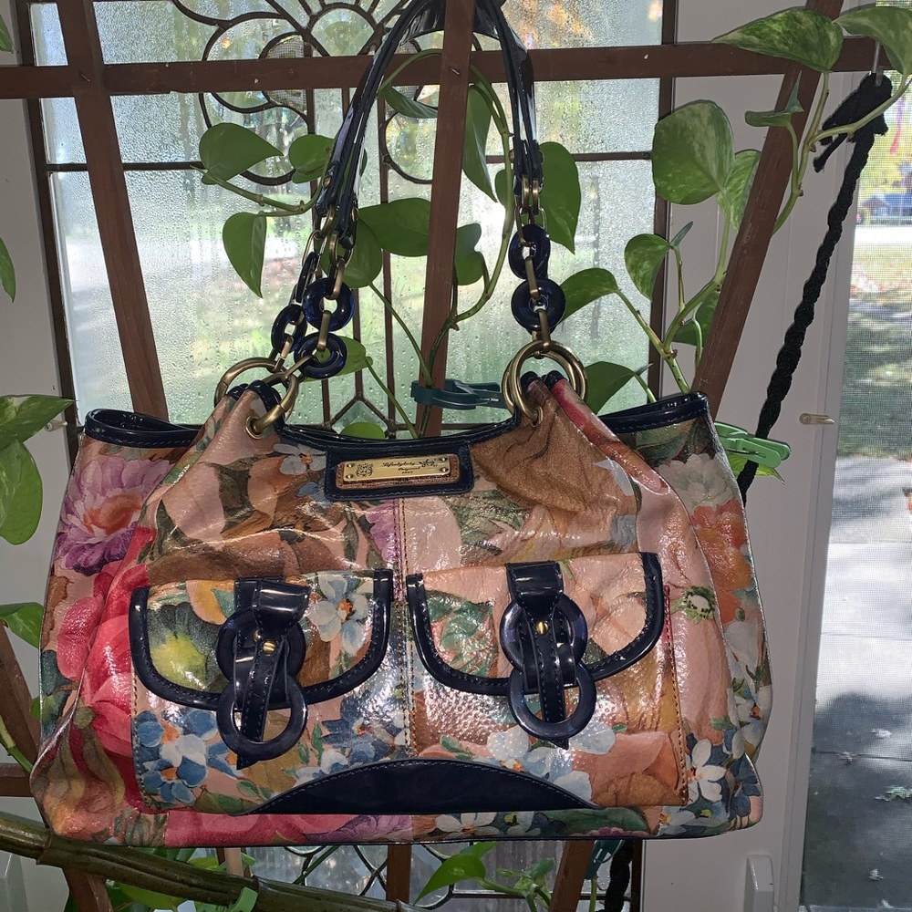 Sharif Floral Leather Handbag, Vintage w/Dustbag - Picture 2 of 8